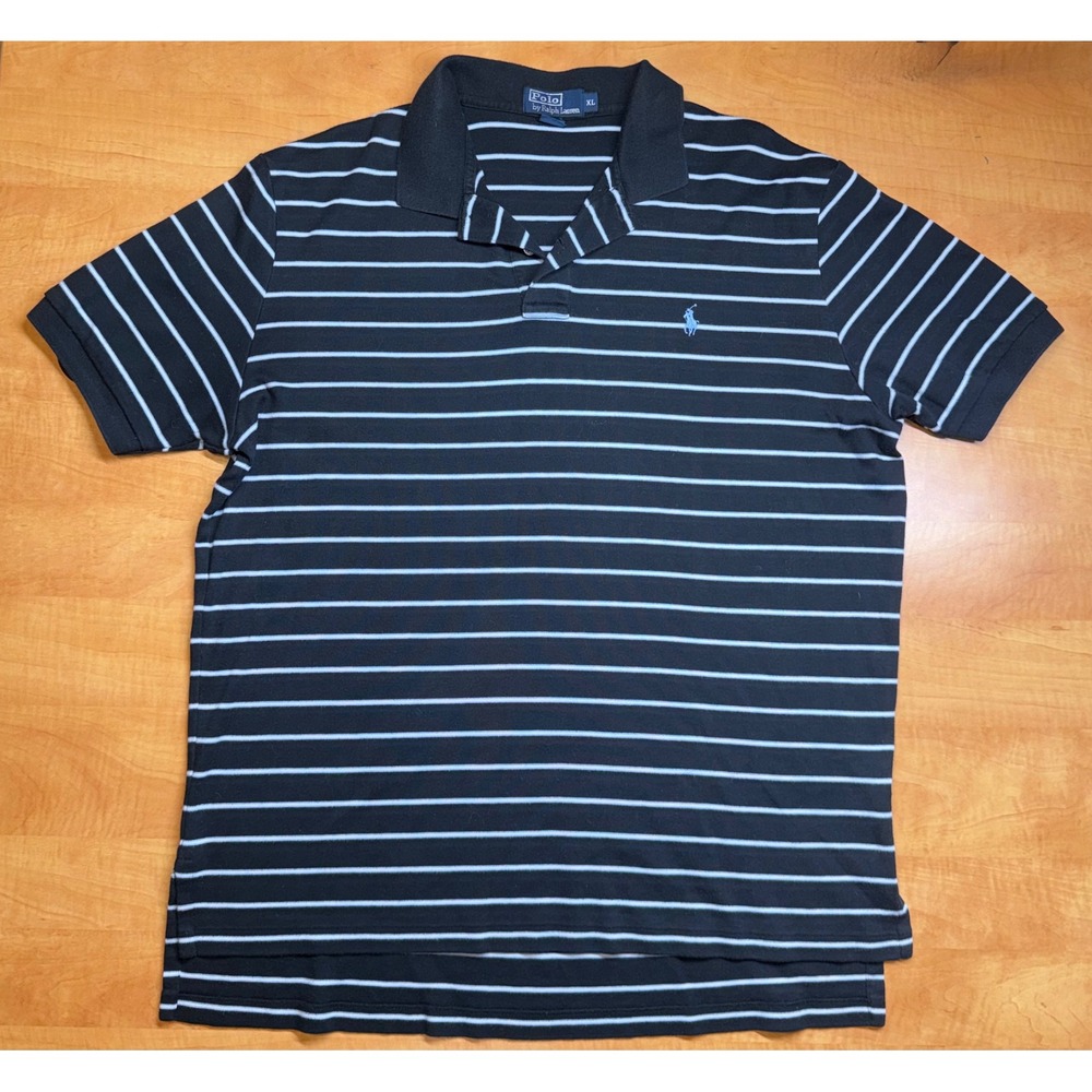 Polo Ralph Lauren Mens XL Black Striped Short Sleeve Cotton Polo Shirt